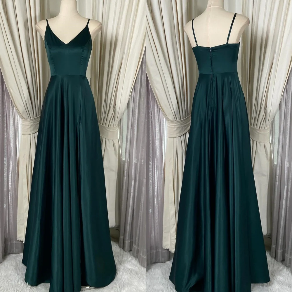 

Customized Elegant Satin Evening Dress Exquisite V-Neck Sleeveless Homecoming Dresses Fashion Zipper Back Celebrity Gowns