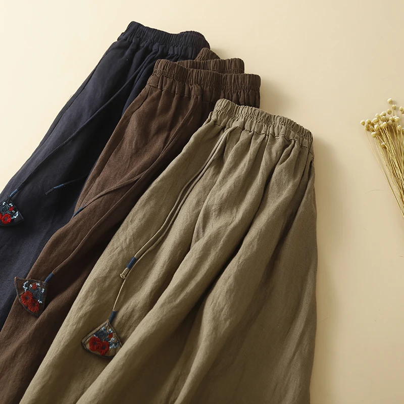 Ladies Cotton Linen A-Line Midi Skirt Lazy Design Summer Long f Body Skirt High Waist Pure Color Commute Sle