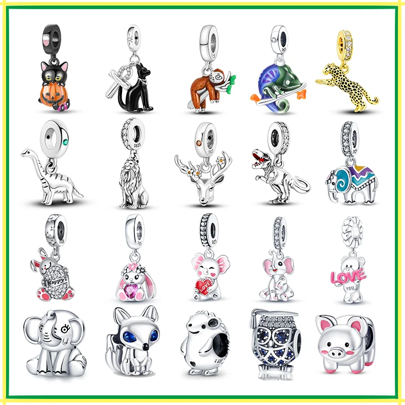 Abalorio de Plata de Ley 925 con forma de Animal, cuentas de Tiranosaurio adecuadas para pulsera Pandora Original, joyería artesanal