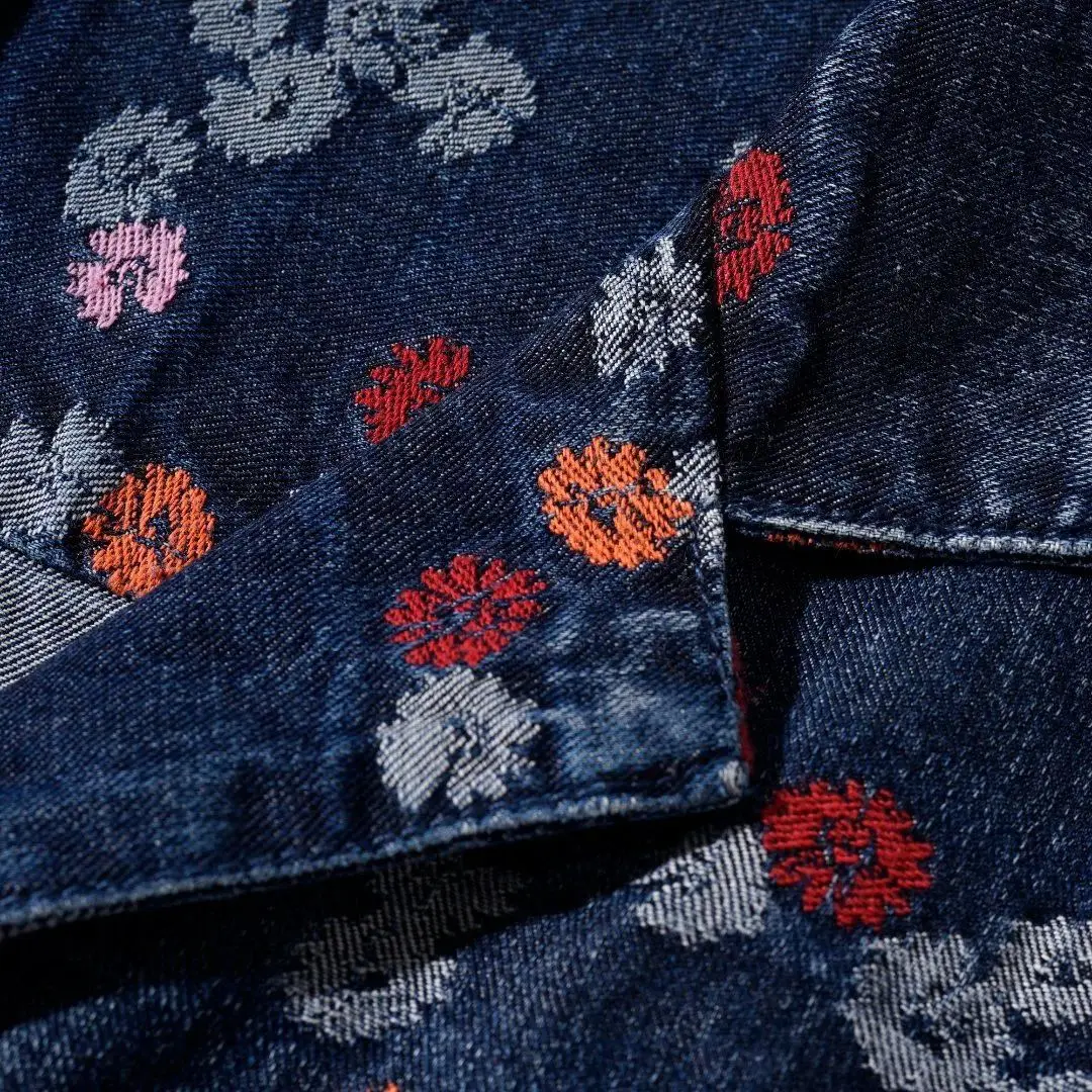 Men's American-Style Retro Floral Embroidered Denim Shirt Long-Sleeved High-End Artistic Blazer New Style