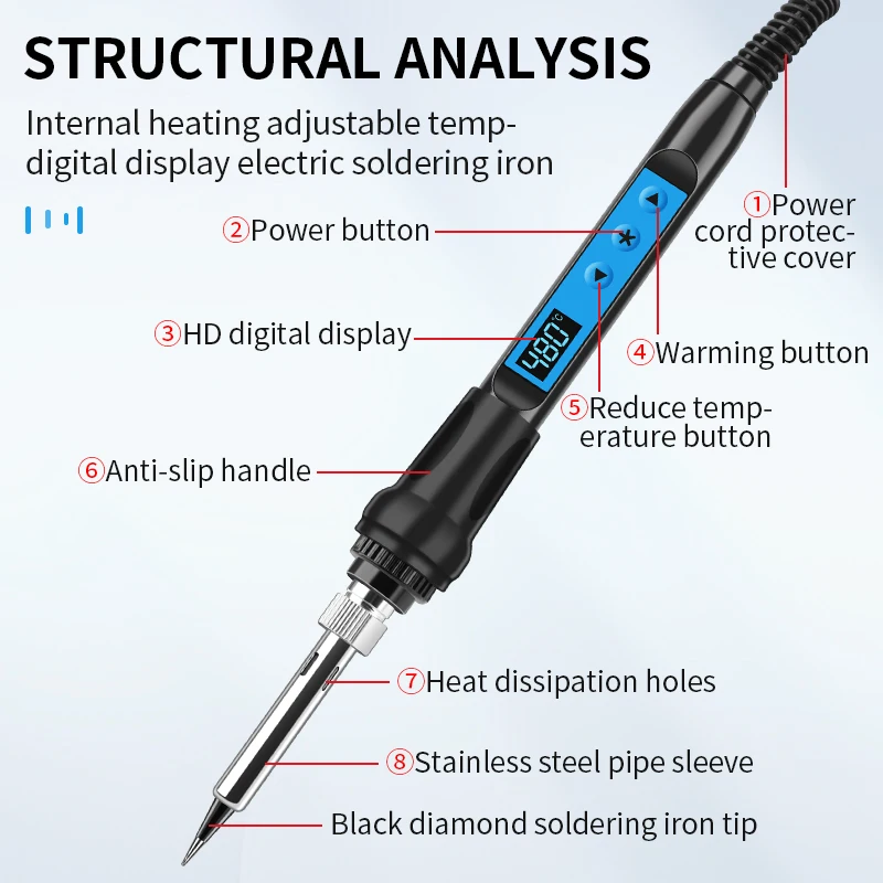 LUXIANZI 100W Electric Soldering iron Adjustable Temperature Welding Repair Rework Tools Digital Display Solder welder Tip Kit