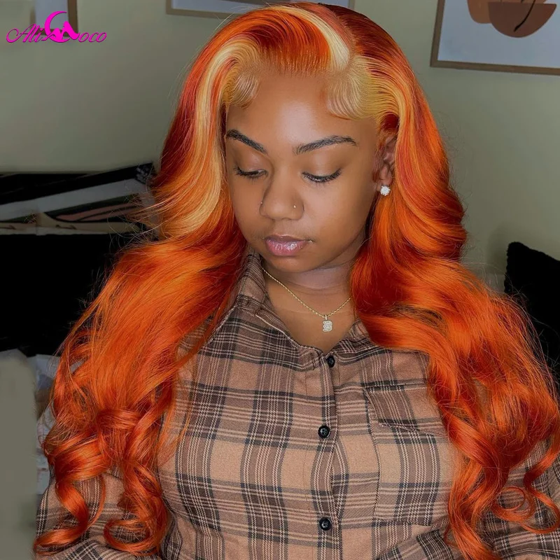 Orange Ginge With 613 Blonde Body Wave Lace Front Wig For Women 13x4 Colored Human Hair Wigs Hd Transparent Lace Frontal Wig