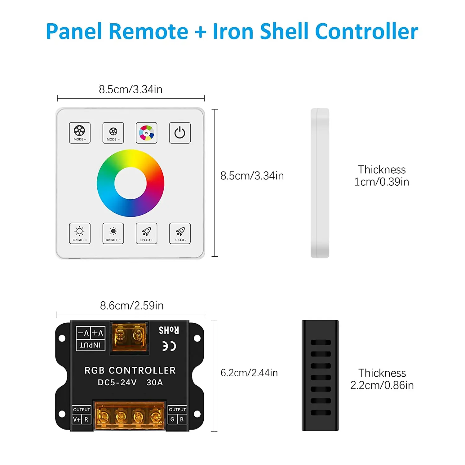 RF Wireless Wall-Mounted Touch Panel Dimmer Switch, DC 5-24V 30A RGB LED Strip Controller for 5050 3528 LED RGB Strip