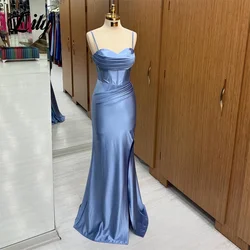 Lily Dusty Blue Stain Evening Dresses Spaghetti Strap Charming Prom Dress Mermaid Sexy Sweetheart Party Dress vestidos de noche