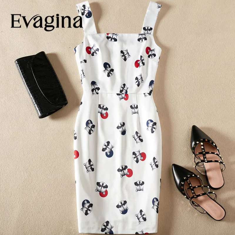 

Evagina Fashion design Summer Women's Square-Neck Sleeveless Spaghetti Strap Backless Print Slim-Fit Hip Wrap Pencil Dress