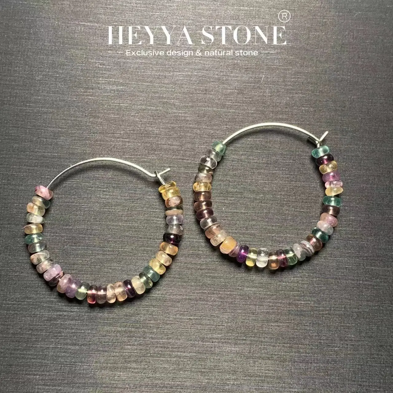 

Серьги-кольца HEYYA STONE из натурального флюорита, простые классические круглые ювелирные изделия из драгоценных камней ручной работы из нержавеющей стали