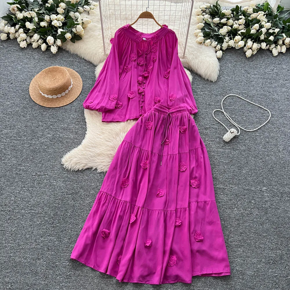 

Chic vintage Three-dimensional loose slim Elegant Fairy korean fashion Boho women clothing Two Piece Set