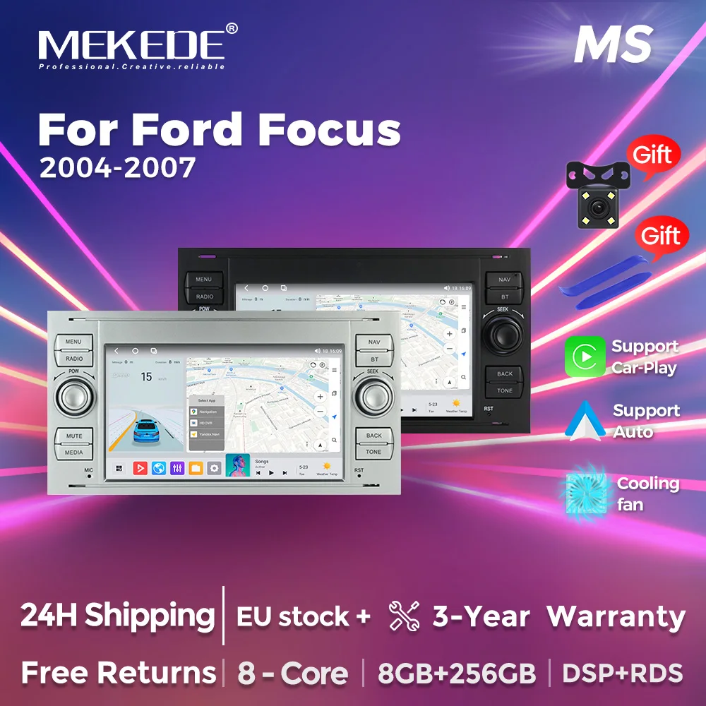 MEKEDE 7 pouces Android 14 Auto Carplay autoradio GPS Navigation BT pour Ford Focus Transit Fiesta Galaxy Mondeo Fusion Kuga c-max