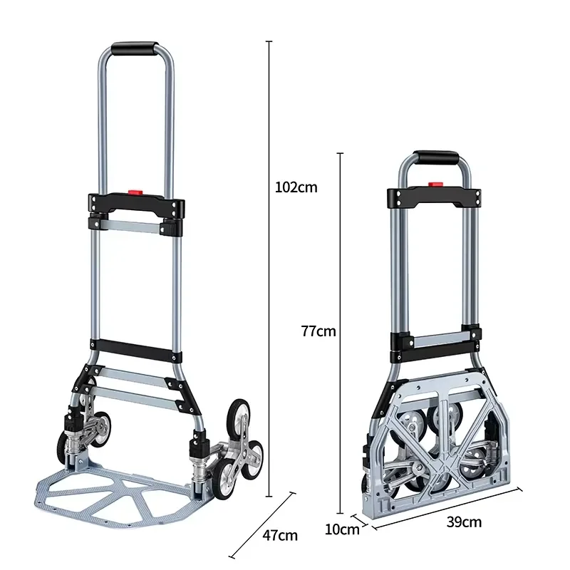 Aluminum Stair Climber Hand Truck 220LBS Capacity Dolly Assisted Heavy Duty Cart Six-Wheeled Industrial Shopping OEM