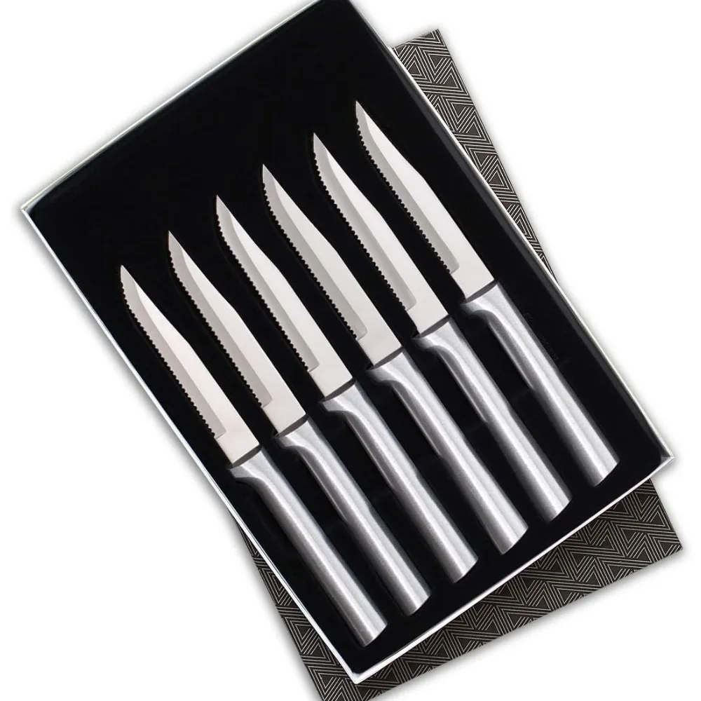 

Набор зубчатых ножей для стейка из 6 предметов с подарочной коробкой с серебряной ручкой