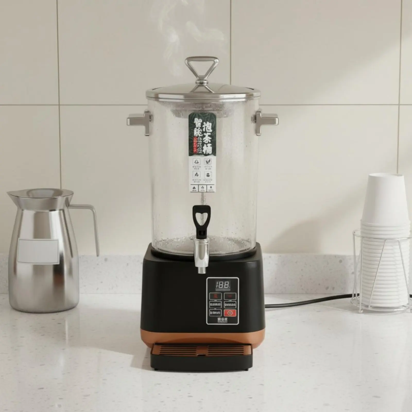 Automatic Steam Tea Brewer Fast Boiling Electric Tea Brewer Beverage Warmer Dispenser Sturdy-Duty Stainless Steel