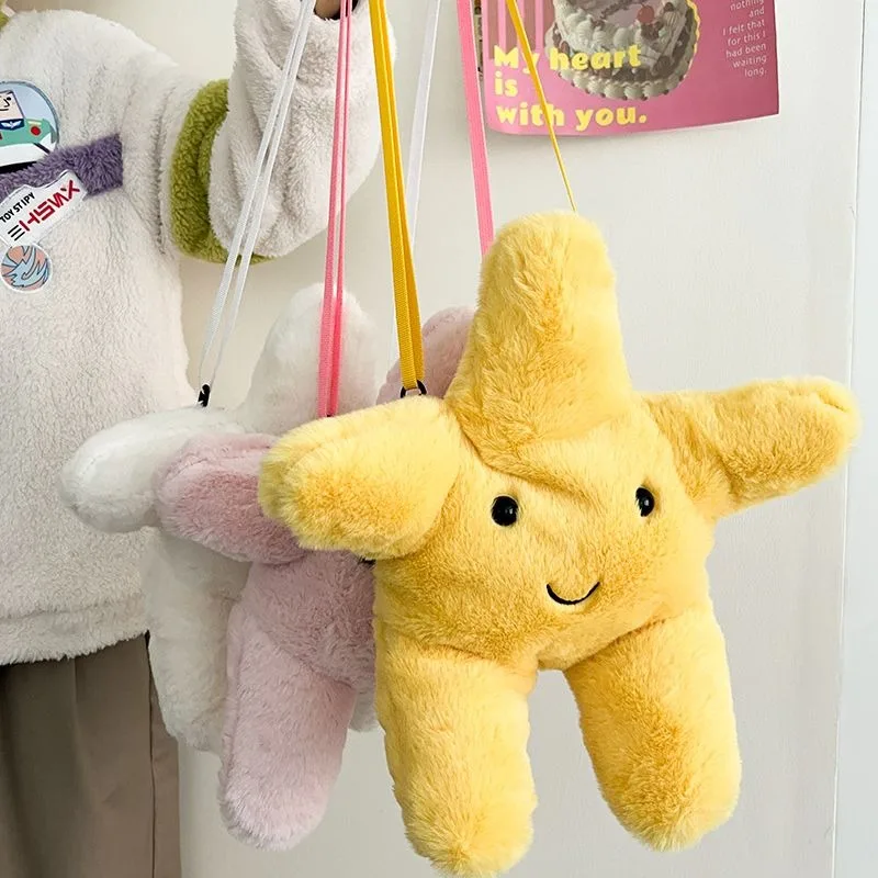 Shoulder Bag Cute Starfish Cartoon Plush Trendy All-match Casual Outdoor Travel Crossbody Bag Kindergarten Sweet Cute Snack Bag