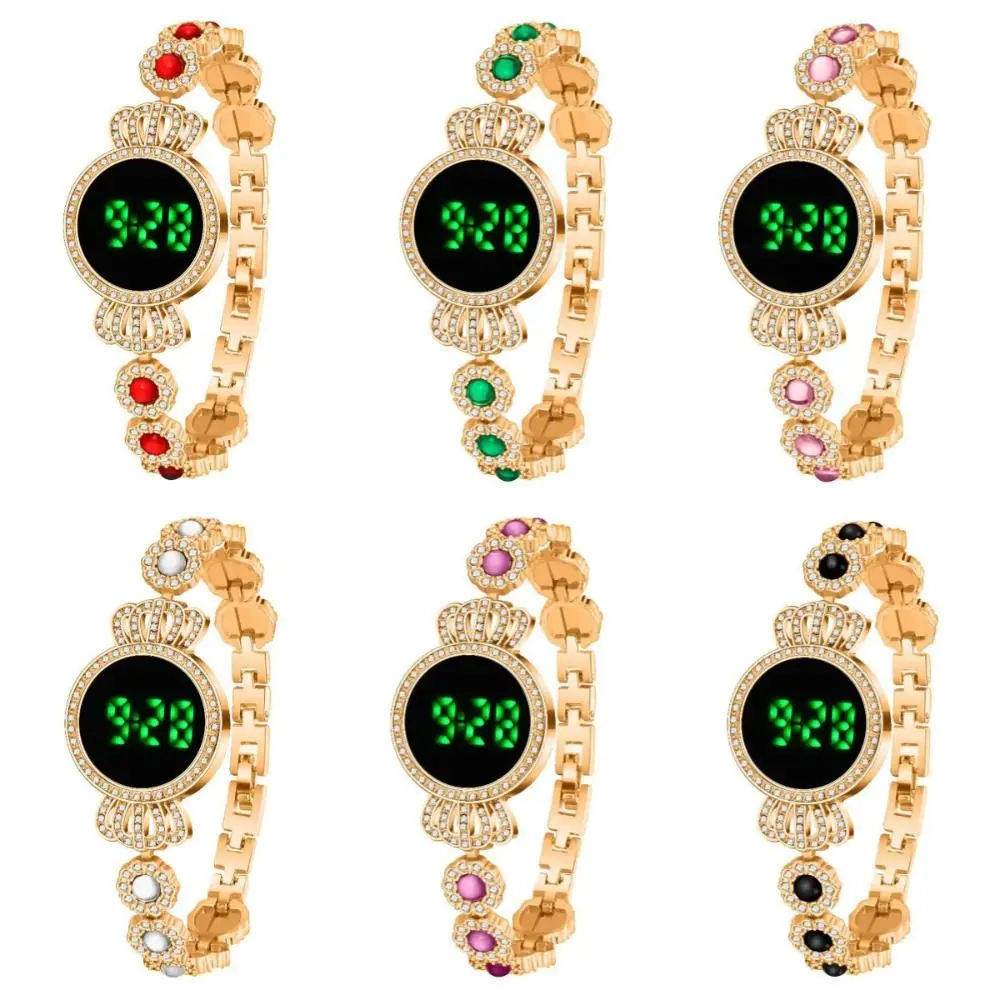 

Элегантные женские электронные часы в стиле ретро, изысканные наручные часы со стразами, легкий роскошный браслет, сенсорные цифровые наручные часы