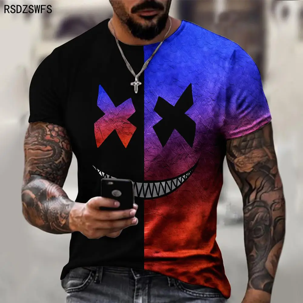 3D printed XOXO pattern  T-shirt fashion men\'s street casual sports shirt male O-neck oversized T-shirt  fishing