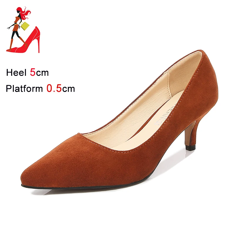 Low Heel Pumps Daily Office Women Shoes 5CM Spike Heels Women 5cm High Heels Pointed Toe Kitten Female Suede Stiletto Plus Size