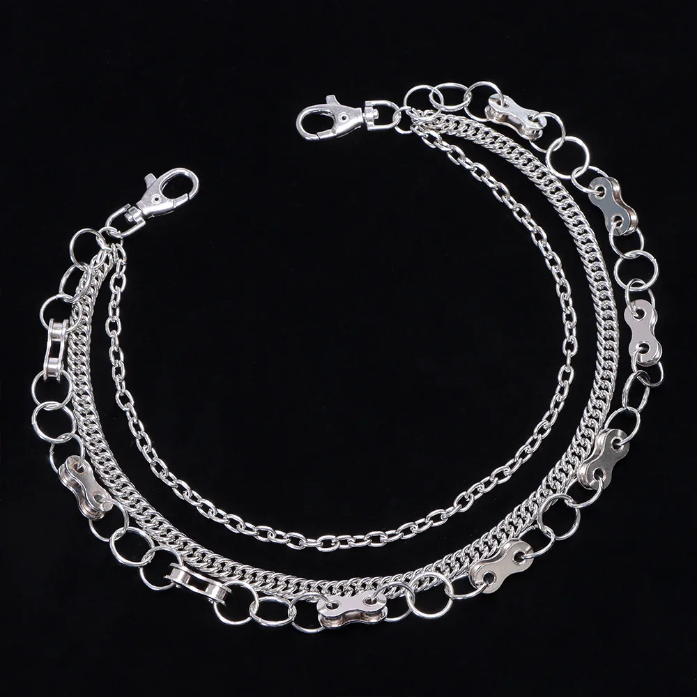 3 layer hip pop long bike spring lnik chain jean trouses biker pants chain street dance decor lobster claw clip EDC gift