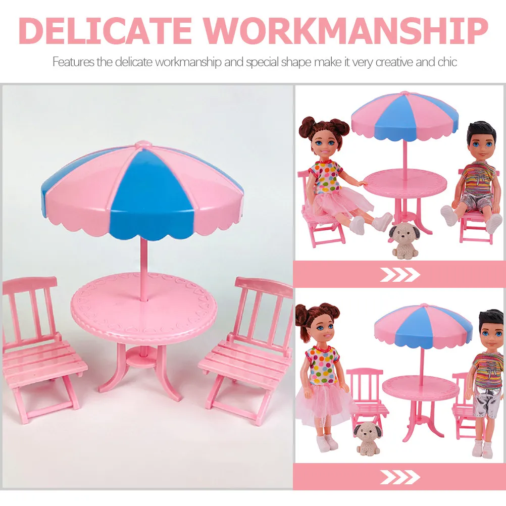 1Set Mini Beach Chair Table Umbrella Set Miniature Landscape Decoration Prop Lifelike Mini House Furnishing Chic Design - view 4