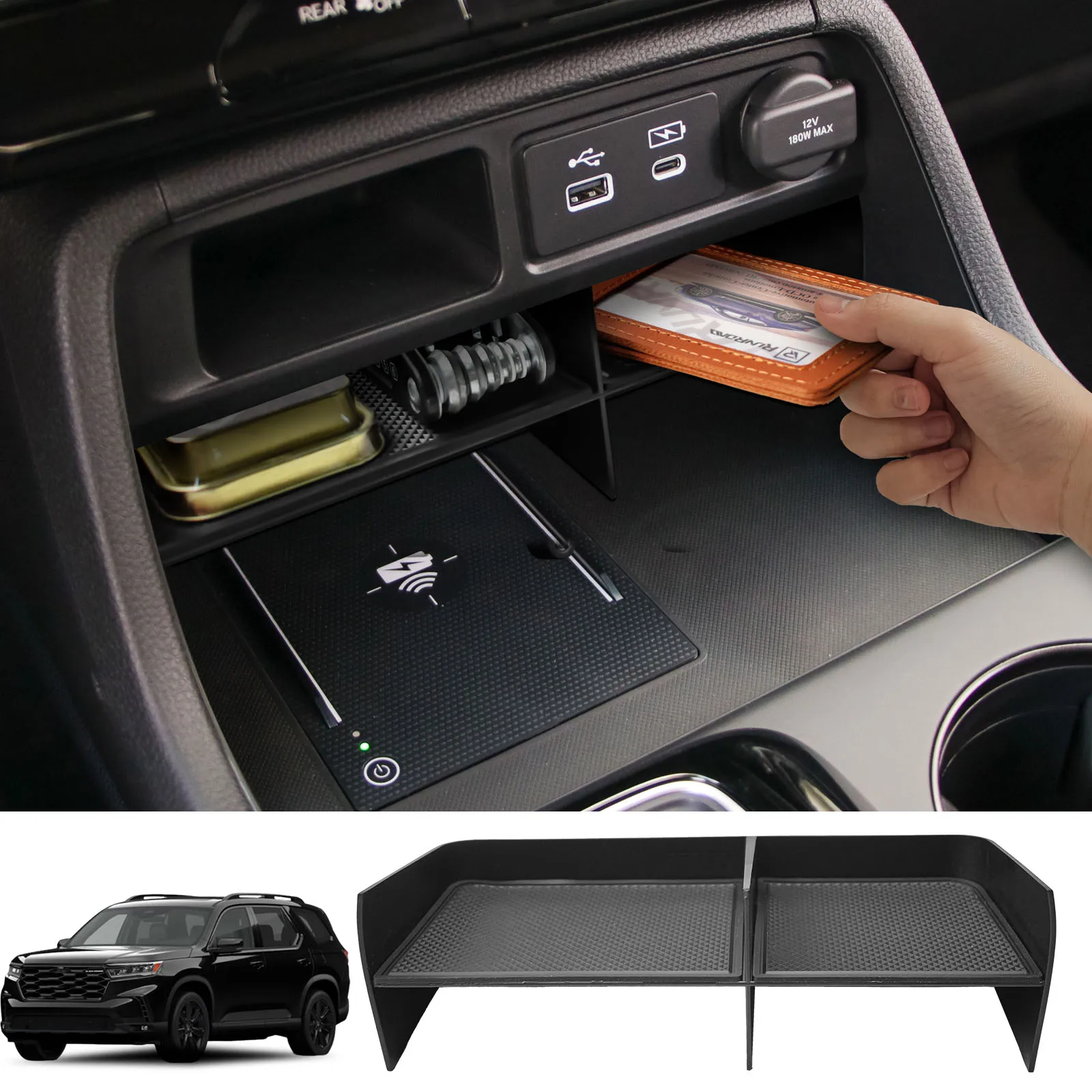 

Center Console Organizer Tray For 2023 2024 2025 Honda Pilot Storage Armrest Box Interior Dividers Compartment Tray Accessories