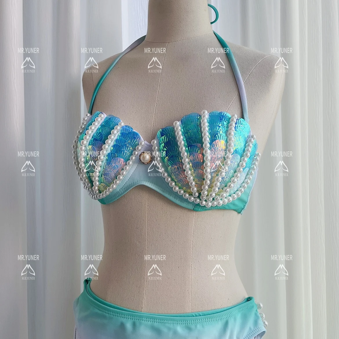 Hand Sewn Shell Mermaid Bikini Swimsuit Fairy Slim Conservative Swimwear Spa