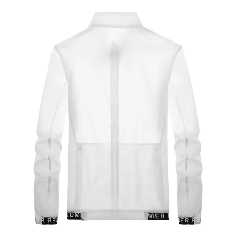 UPF50+Men's Hooded Windbreaker Jacket - Ultra Light Summer Zipper Pocket Elastic Cuffs Suitable for Outdoor Hiking and Running