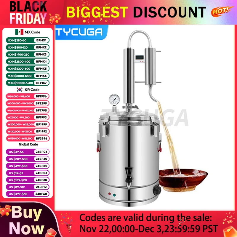 23/42L Alcohol Whisky Moonshine Still Small Wine Steamer Pure Dew Distillation Machine Small Household Essential Oil Extractor