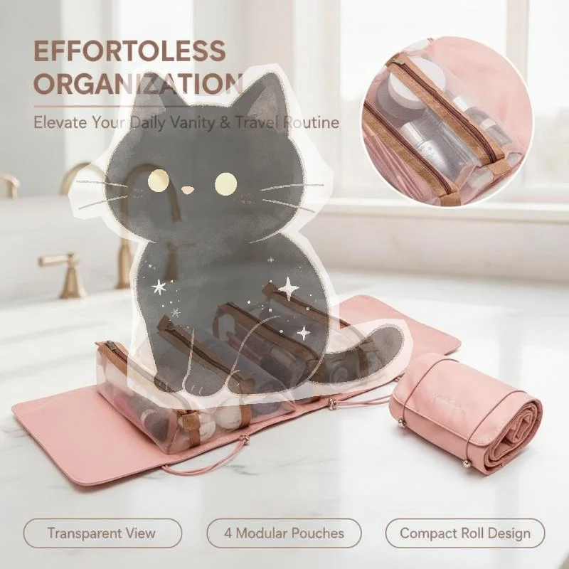 4 In 1 Detachable Makeup Bag Durable Nylon Large Capacity Travel Cosmetic Pouch for Daily Toiletry Storage
