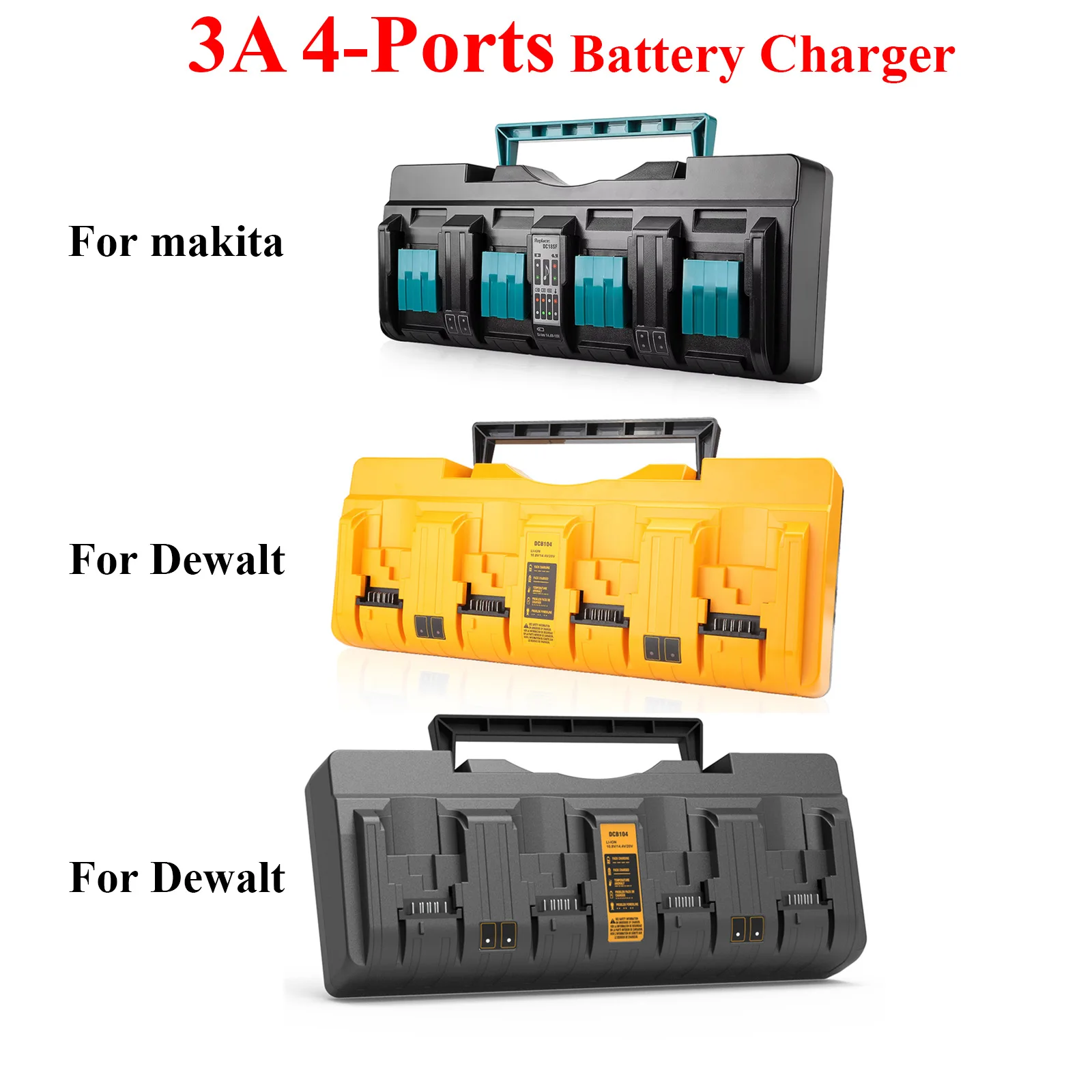 4-Port Li-Ion Akku-Ladegerät für Makita für Dewalt 14,4V 18V 20V DC18SF DCB104