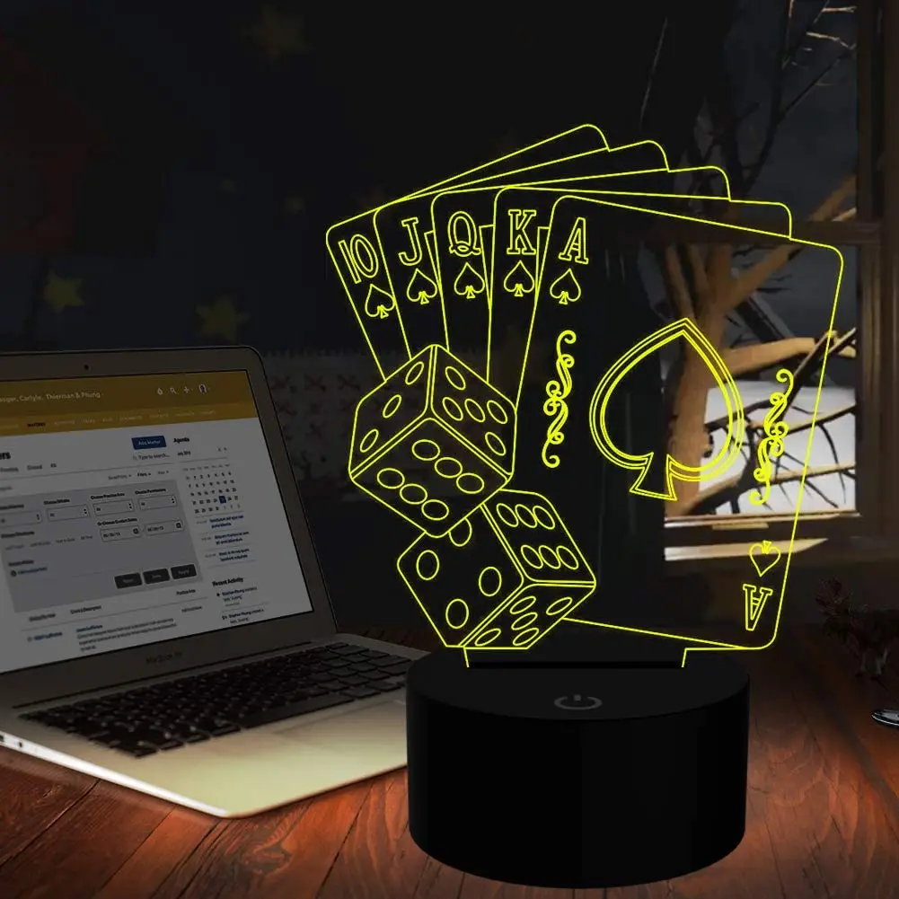 3d luz da noite mágico decoração dice poker spades cartão de jogo 7 cores mudando controle remoto luz da noite presente para a decoração do quarto