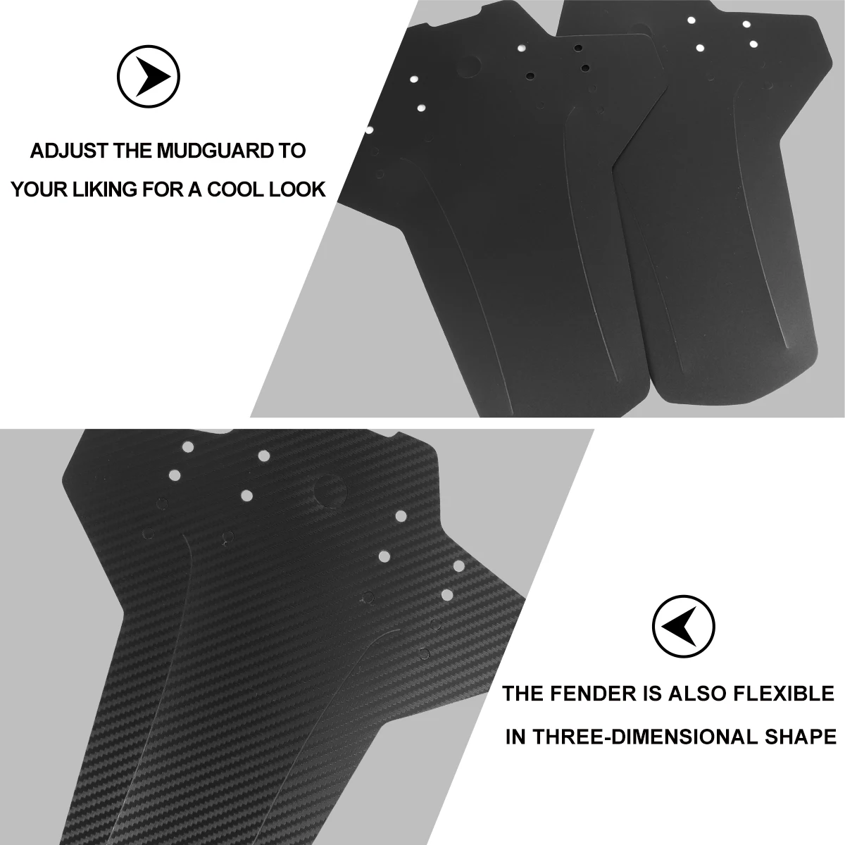 

Set Bike Mudguards for Road Mountain Bikes Flexible 3D Shape Easy Adjustment More Holes Front Rear Plastic Cycling