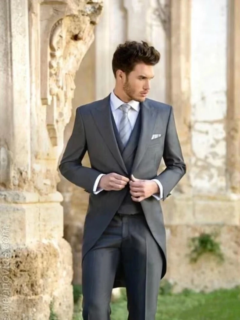 Dark Gray Men Tuxedos Tailcoat Formal Dress Suits Swallow Tail Coat Male  Jacket Vest Pants Party Wedding Dance Magic Performance - AliExpress  200000343