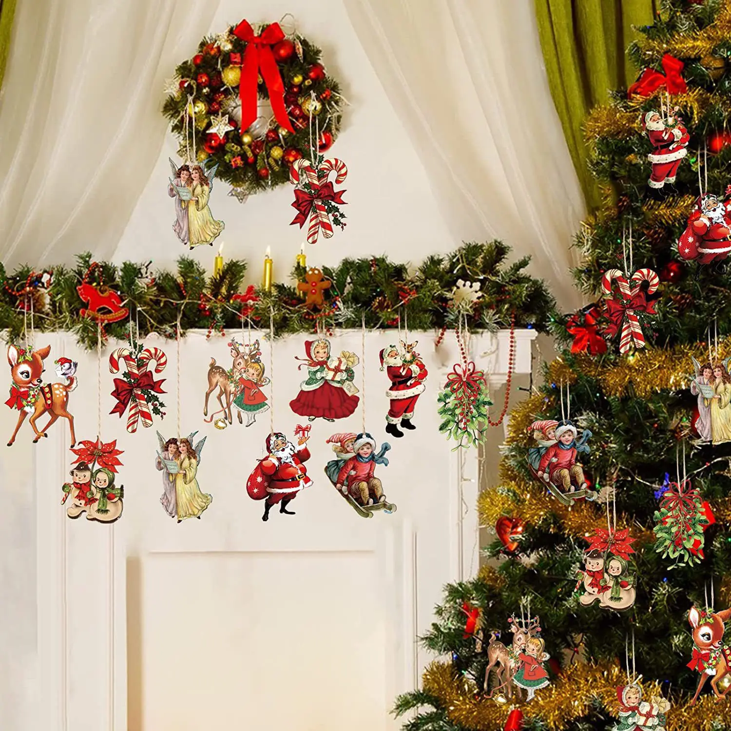 20 قطعة من الحلي الخشبية لعيد الميلاد، وديكور جو حفلة شجرة عيد الميلاد، وزخارف تزيين حديقة فناء المنزل