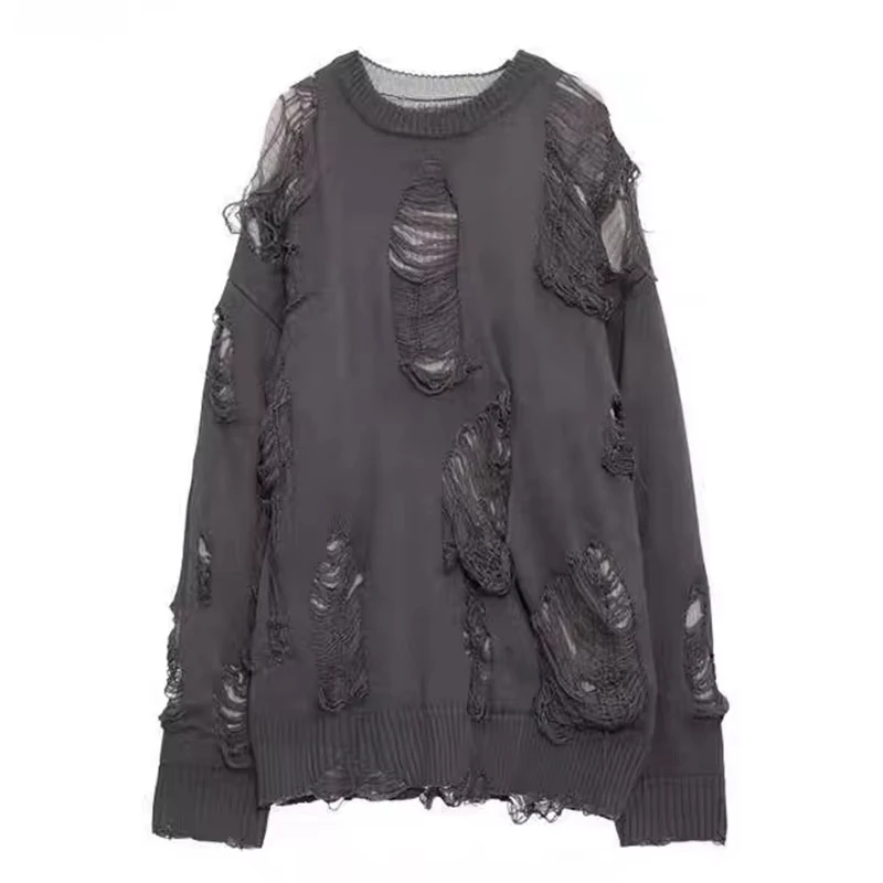 Men's Oversize Y2K Hollow Design Reversible Cardigan Coat Fake Two Pieces Hole Knitwear Subculture Fashion for Women