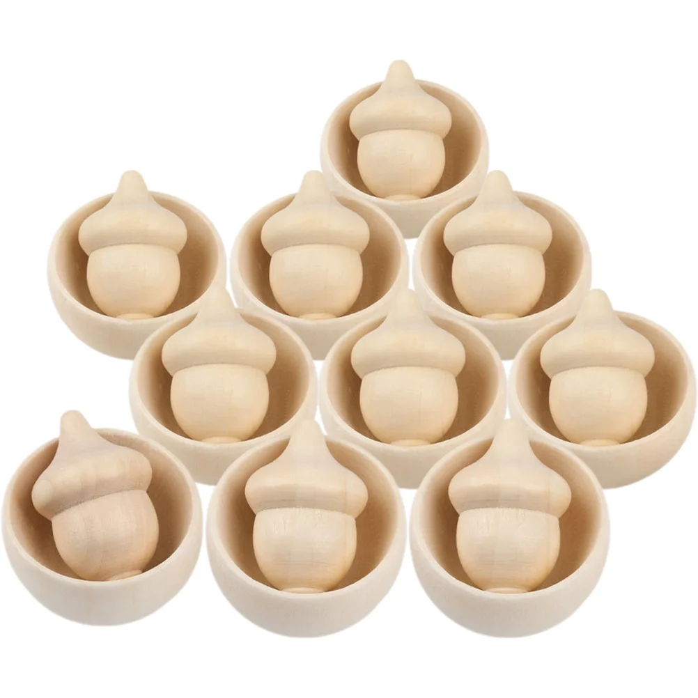 10 مجموعات من الأطباق الخشبية Acorns DIY لوازم الرسم للأطفال التعليمية الحرفية ديكور لم تنته الملحقات الخشبية لوازم خشبية ذاتية الصنع