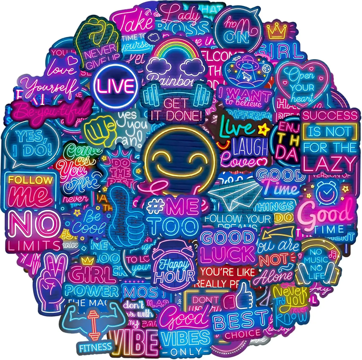 100 Pcs Neon Motivational Stickers for Water Bottles Laptop Scrapbook, Positive Affirmation Quotes Vinyl Stickers for Classroom