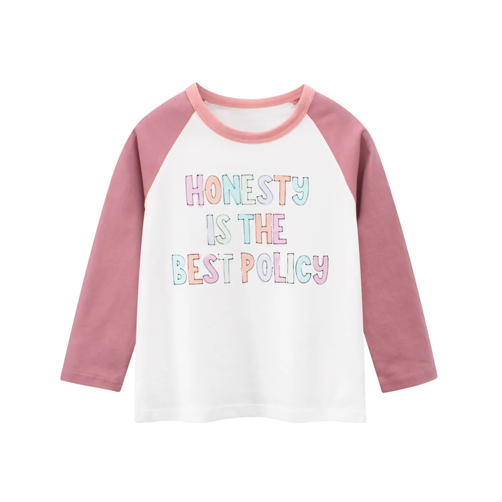 1-9T Infant Girls Cotton Long Sleeve T‑Shirt Colorful Letter Print Raglan Sleeve Kids Casual T‑shirt For Girl Daily Wear Tops