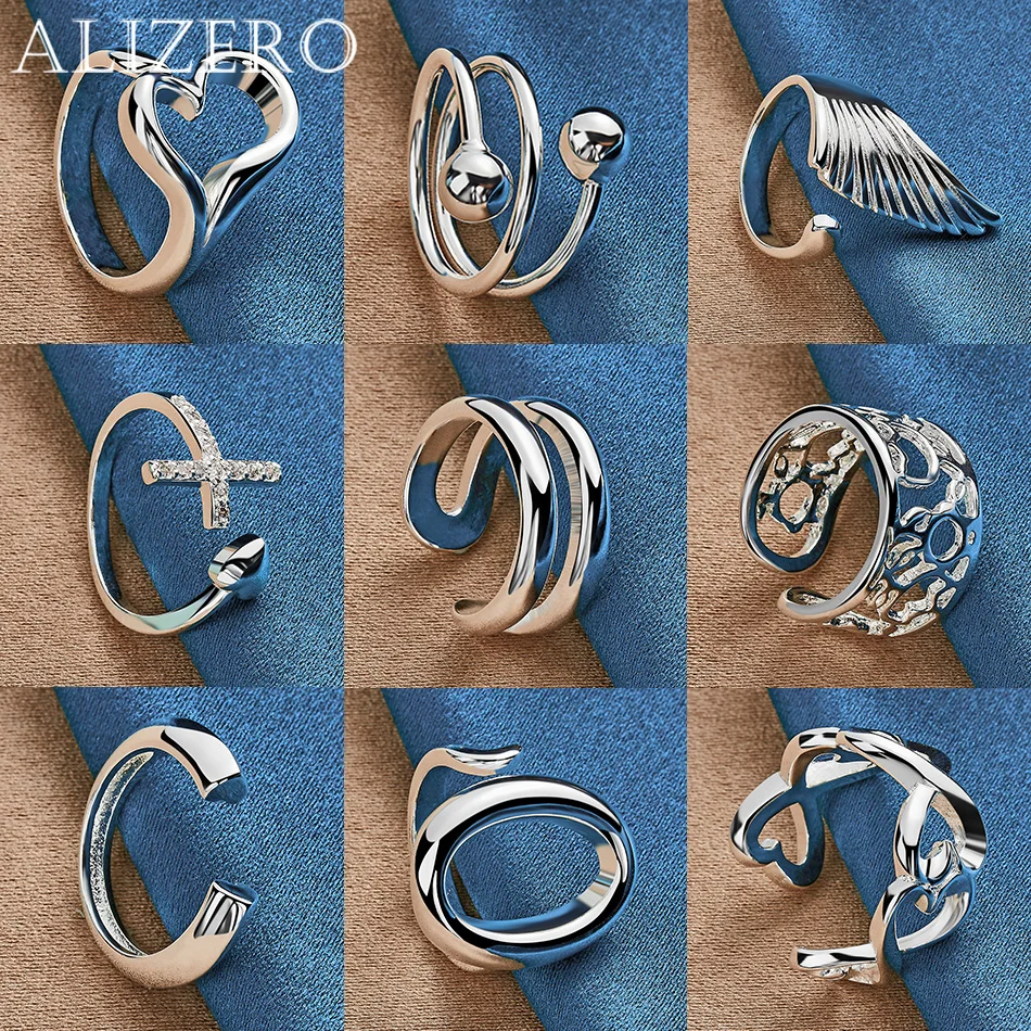

ALIZERO 925 Sterling Silver Rings Simple Open Ring For Women and Men Fashion Adjustment Size Jewelry Festival Perfect Gift