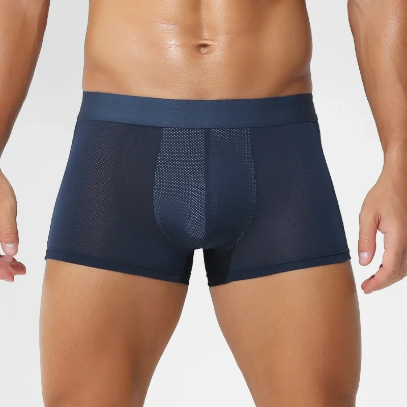 Herren-Unterwäsche aus Eisseide, antibakteriell, atmungsaktive Netzhose, Sommer, dünne Boxershorts, sexy und bequeme Boxershorts