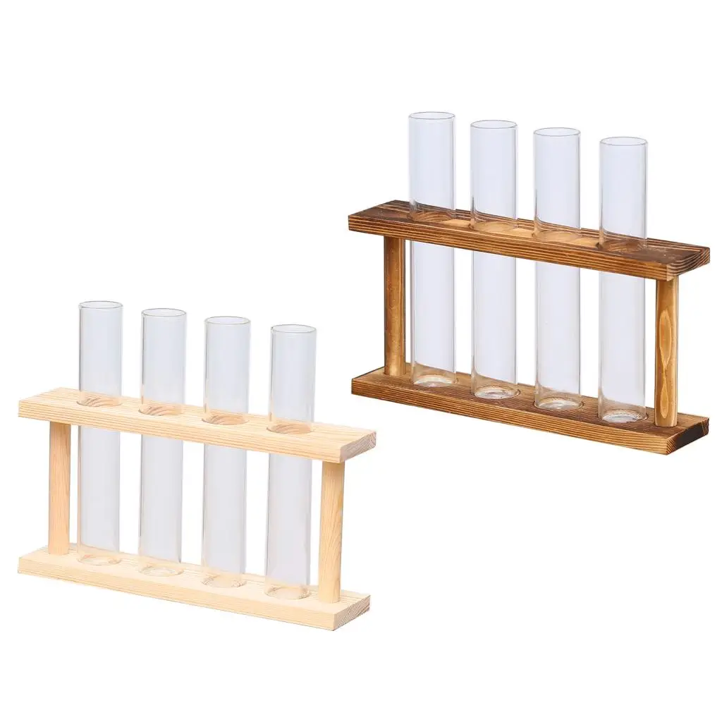 Minimalist Glass Vase with Bamboo Stand Test Tube Propagator Planter for Kitchen Living Room Wall