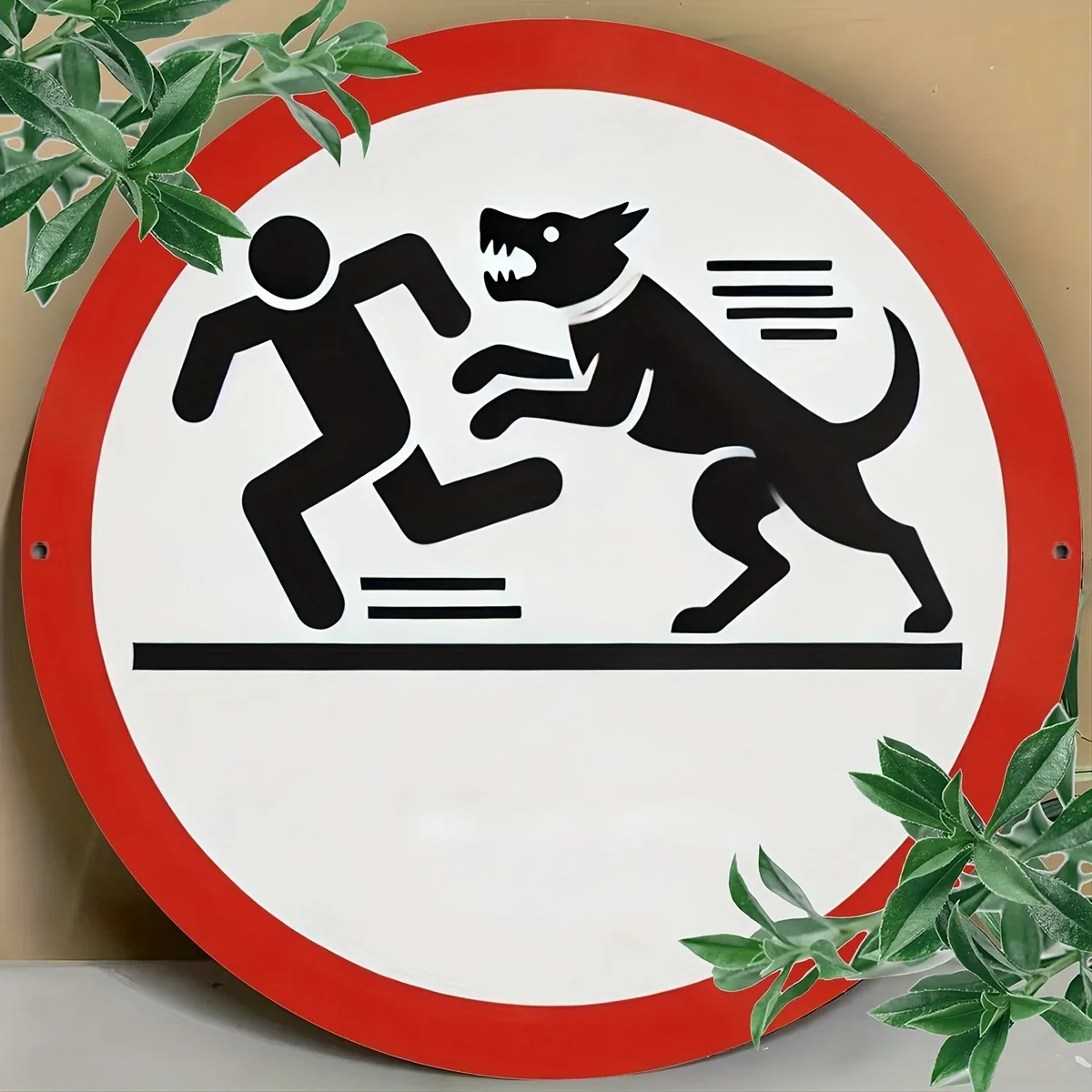 Home Decor，Round  Dog Attack Warning Sign - Waterproof & Fade-Resistant,  Durable Wall Art for Home, Bar Decor, Dog Wall Art