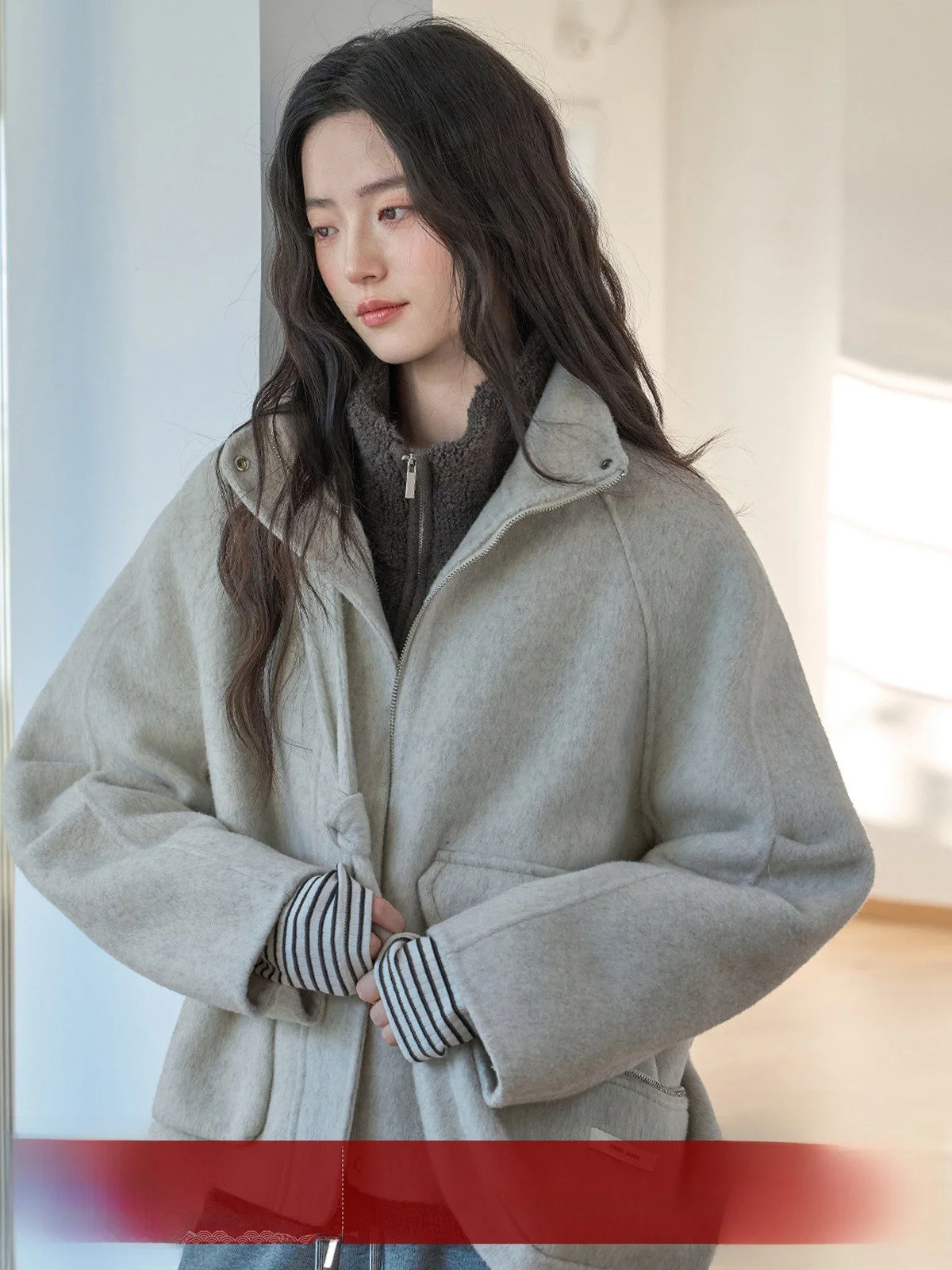 

MoZa Double-Faced Camere Oaeal ort Coat Women's Winter New Loose High Warmth Woolen Jaet Korean Sle Commute Faion
