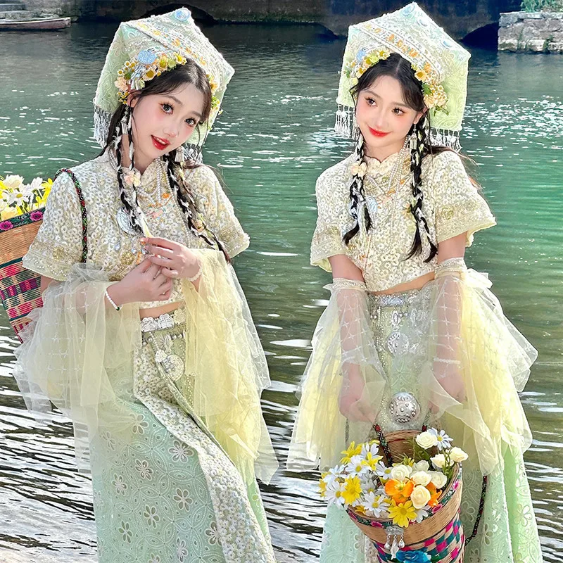 

Ele Women's Ethnic Zhuang National Costume Photoaphy oot Tee Moon Festival Clothing Polyester Fiber Summer New Arrival