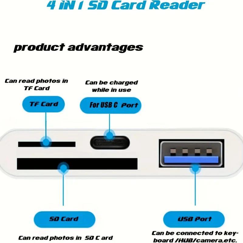 قارئ بطاقات USB C SD TF 4 في 1، لجهاز Mac/iPhone 15/iPad/MacBook Pro/Air، iMac M1 M، Galaxy S22 S23، لا يتطلب بطارية #3