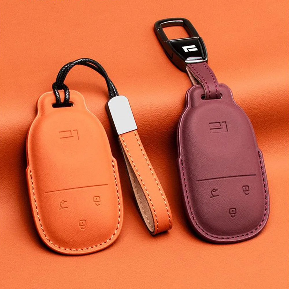 For BAIC Polestones 01 Rox 01 2023 2024 2025 2026 Leather Key Fob Cover Car Accessories Remote Cover Case Shell Keychain Ring