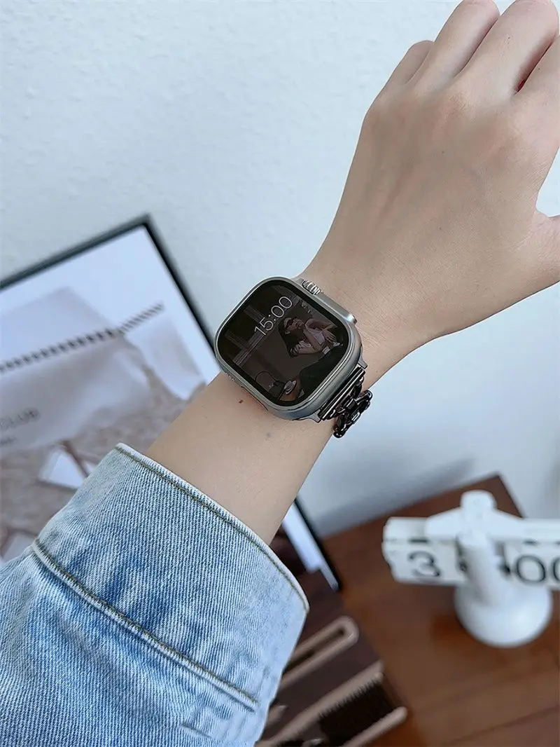 Circle metal chain watch band for iWatchSE fashion watch band iWatchS8 luxury iWatchUltra minimalist iWatch beautiful watch band