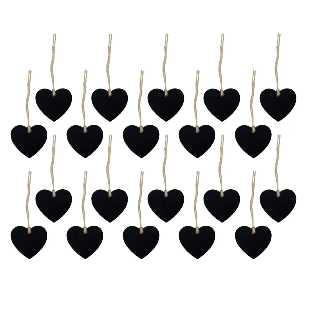 

20pcs Heart Shape Wooden 65X65Mm Thin Lightweight Smooth Blackboard Design Pre-Punched Hole For Wedding Party Decoration Diy
