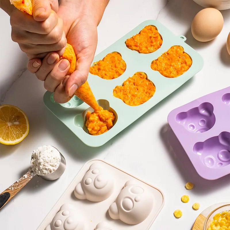Food Grade Silicone Bear Mold 6 Cavity Non-Stick Baking Molds for Cake Muffin  Food Ice Cube Chocolate Reusable Kitchen Gadget - view 2