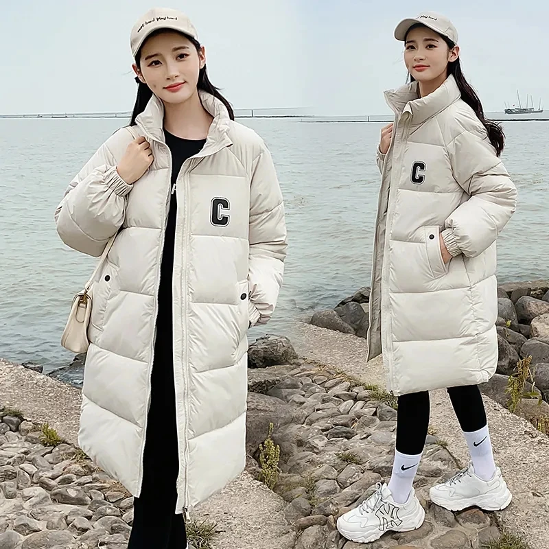 

Long Puffer Parkas Womens Korean Loose Overcoat 2024 New Winter Down Cotton Coat Woman Jacket Thicken Warm Padded Hooded Outwear