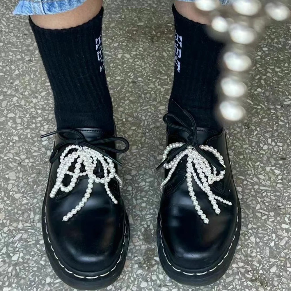 2PCS Double Layers Pearls Tassel Shoelace Clips Buckle Decorations For Sneakers DIY Women Shoe Pendants Keychain Bow Shoe Chain image 4