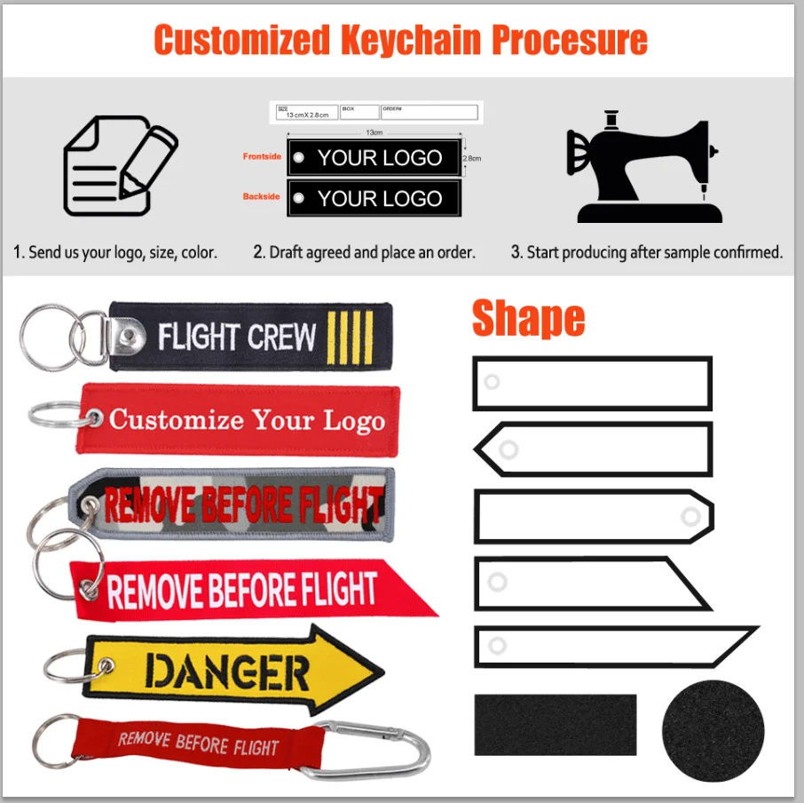 100 PCS OEM Key Ring Keychain Llaveros Safety Label Embroidery Customize Key Rings Chain For Aviation Gifts Fashion Jewelry