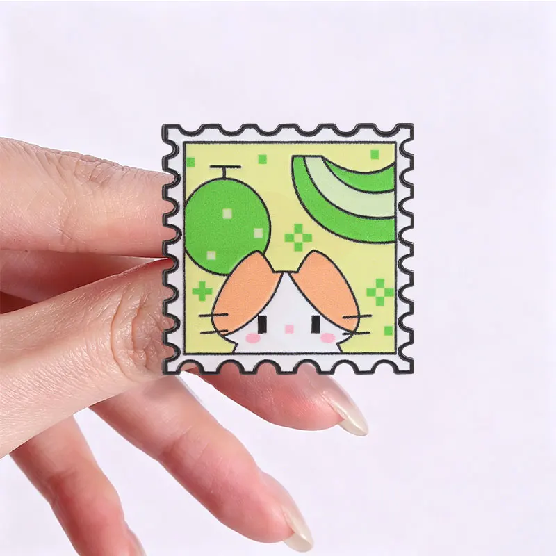 Cat Stamp Frame Enamel Badge Kawaii Animal Pin Heart Apple Banana Metal Brooch Lapel Accessory Gift For Friends